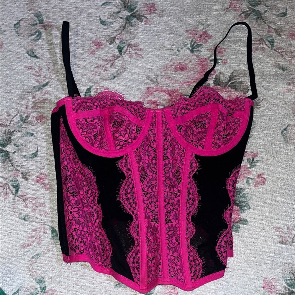Urban Outfitters Pink and Black Lace Corset